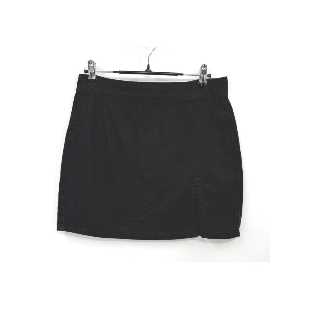 Lioness Small Denim Mini Skirt Womens Black Front Slit Exposed Back Zipper